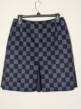 Per Se Y2K Vintage Wool Blend Checkboard Pleated Mini Skirt Size 8 Grey Black